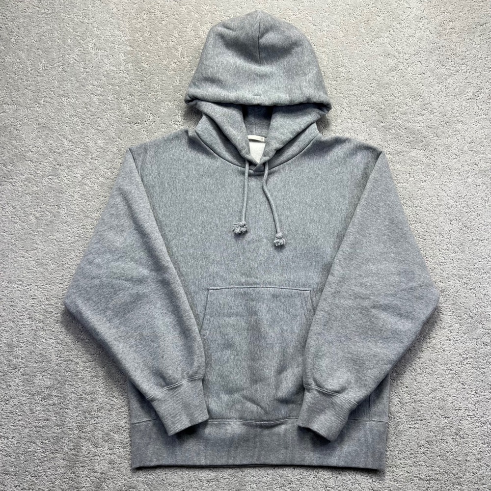 GU Japan Hoodie Size Medium Heather Grey‎ Blank Heavyweight Fleece Pullover